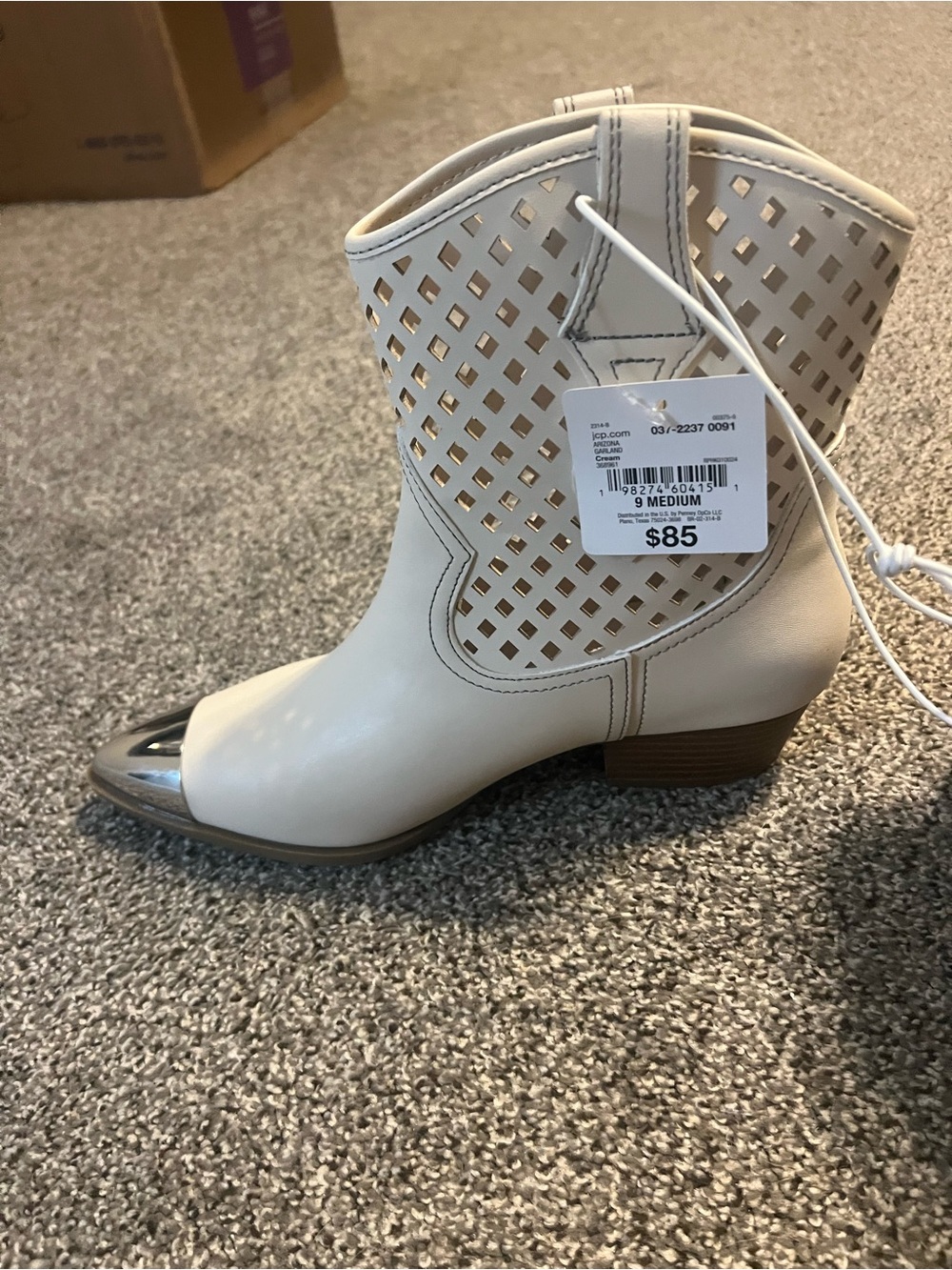 White Cutout Ankle Boots with Silver Toe Caps - Picture 3 of 3